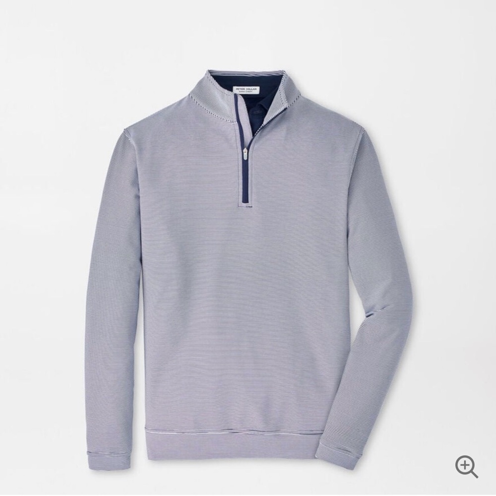 Peter Millar Navy and White Striped Perth Quarter Zip